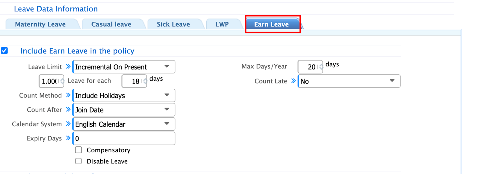 Employee Leave Setup